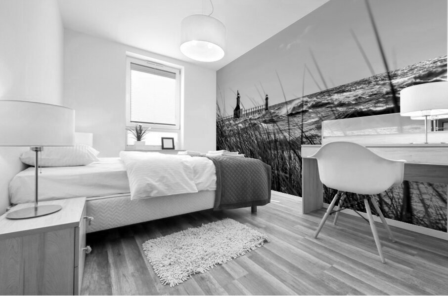St Joseph Lighthouse Behind Grass Grayscale Mural print
