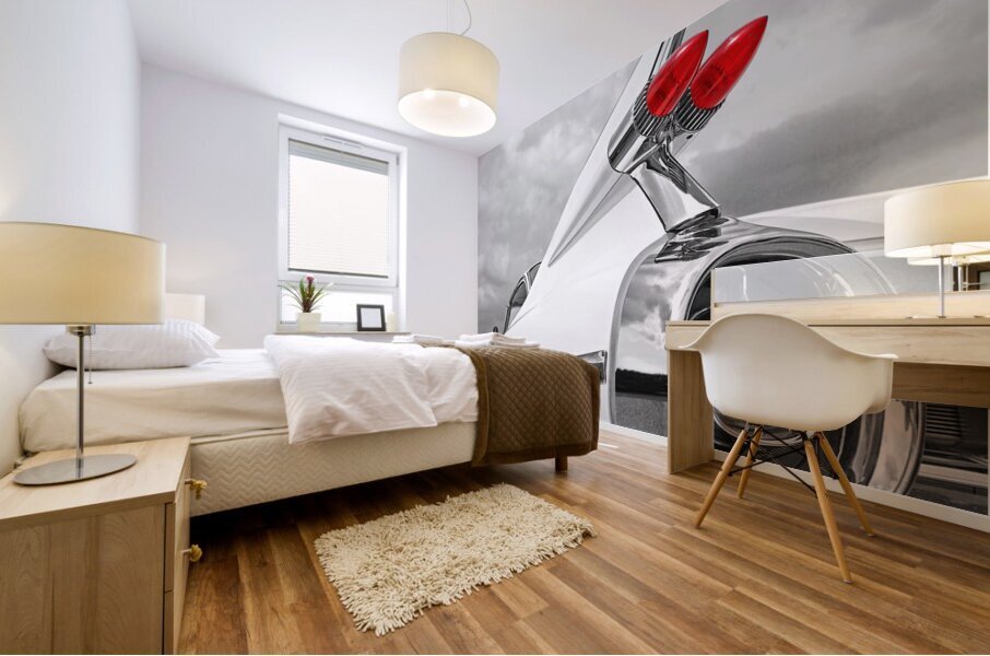 Reach For The Skies - 1959 Cadillac Tail Fins Black and White Mural print
