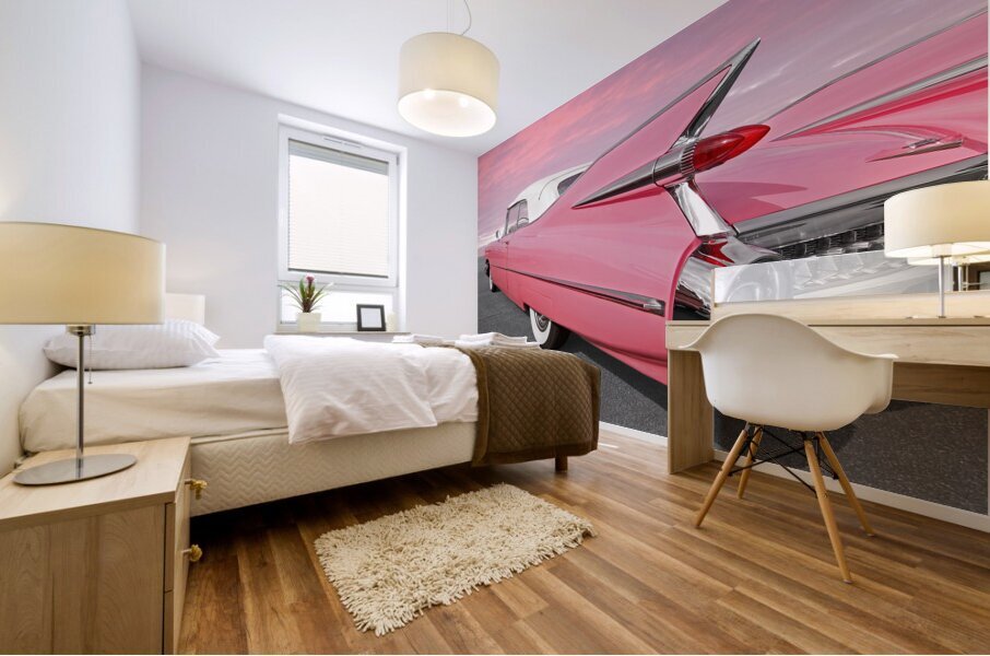 Pink Cadollac Tail Fins at Sunset Mural print