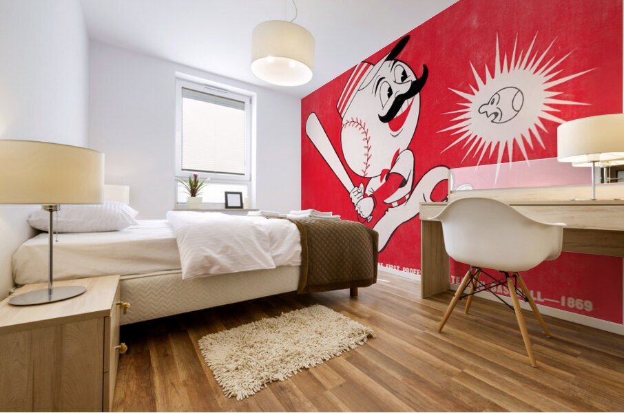 vintage cincinnati reds art remix Mural print