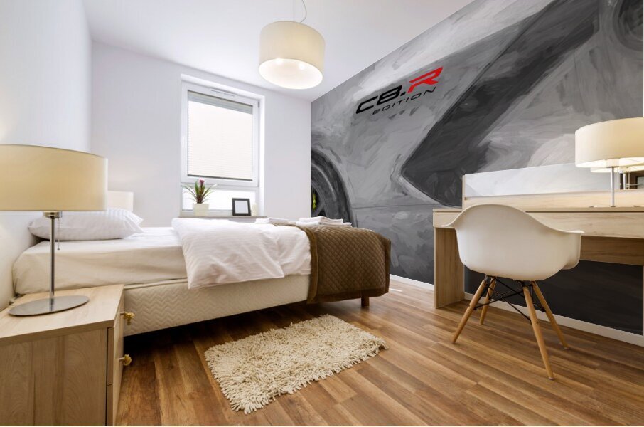 2023 Silver R Corvette Stingray C8 X 3 Mural print