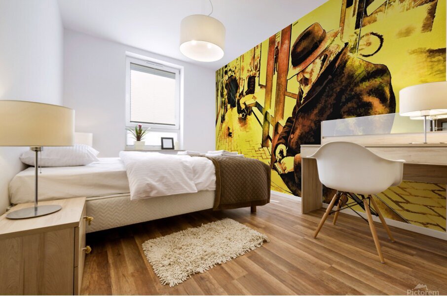 Arte 076 vintage train station man waiting Mural print