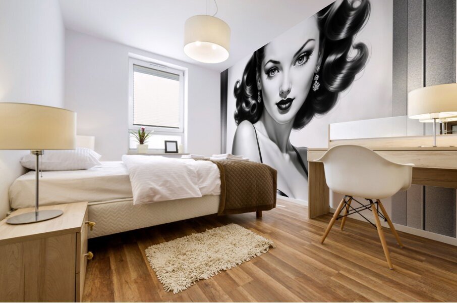 The Stunning Alicia Amia Gorgeous AI Concept Art Illustration Pin Up Girl Portrait by Xzendor7 Mural print