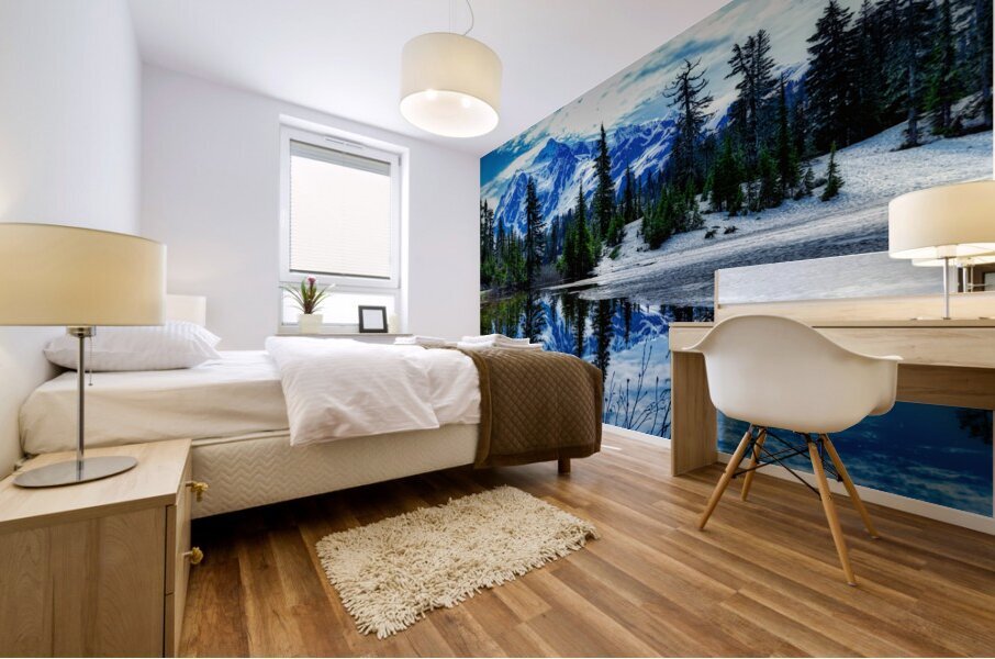 Icy Tranquility: Winter Scene at Picture Lake Mural print