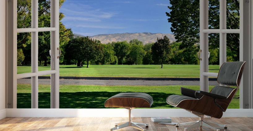 Relaxing Nature Walk - Lawn and Distant Hills Wall Murals