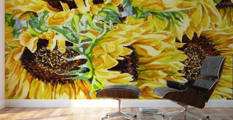 The Field Of Watercolor Sunflowers Pattern Wall Murals