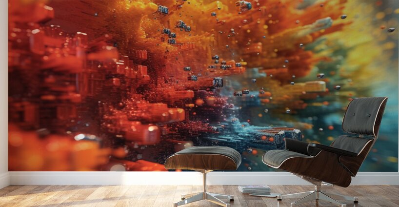 blackdigitalart 3d colorful splash of blue red wh Wall Murals