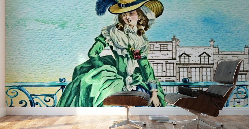 ArtXcl 134 Women in Blue Vintage drawing oil-paint-style Wall Murals
