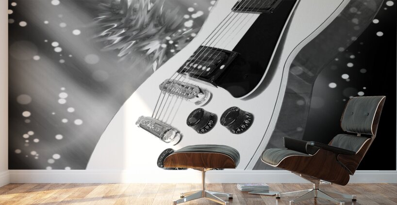 Cosmic Sounds Black and White Electric Guitar Wall Murals