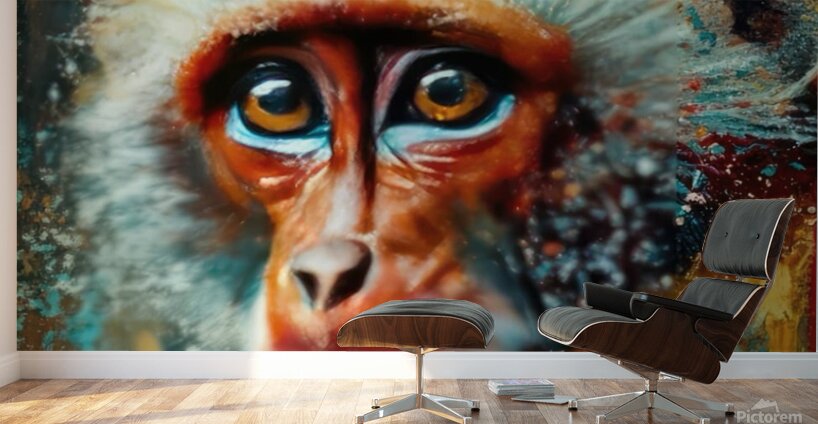 Oil Paint Animals Monkey: Oil Painting with a monkey Wall Murals