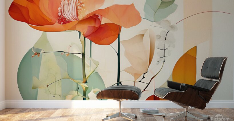 Vibrant Orange Flowers on White Wall Murals