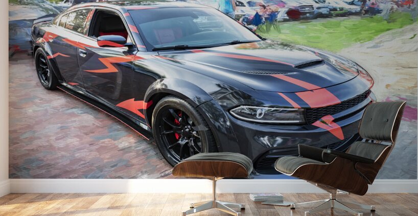 2016 Black Dodge Charger SRT Hellcat X 6 Wall Murals