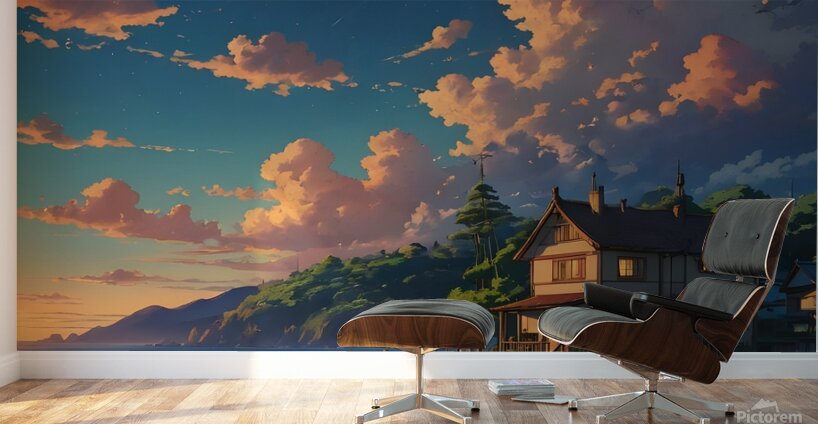 Residential area overlooking sunset clouds scaly Wall Murals