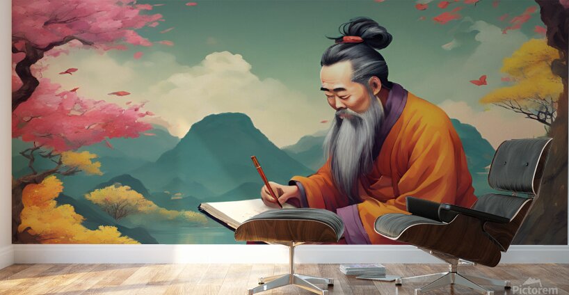 0 A Chinese philosopher sits and writes his color Wall Murals