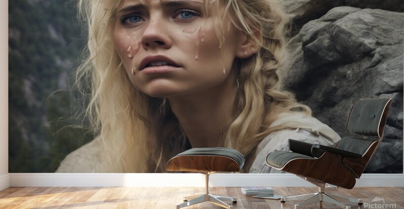 Shy blonde mountain girl on the big rock3 Wall Murals