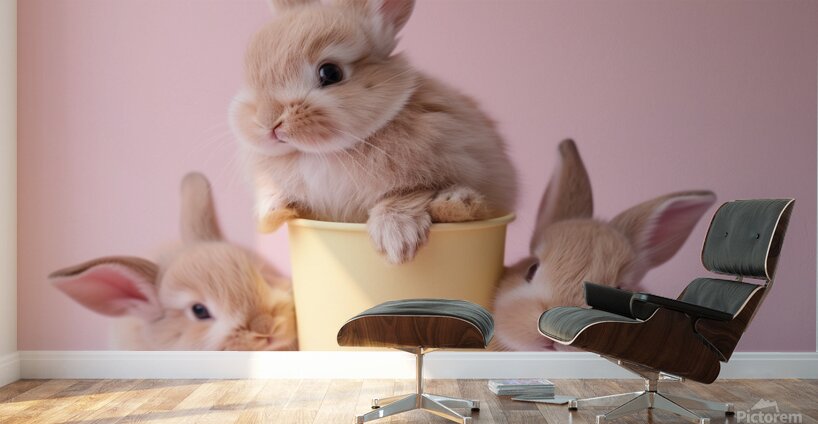 DOWNLOAD   Bunnies on yellow and pink 24x30 4 5ra Wall Murals