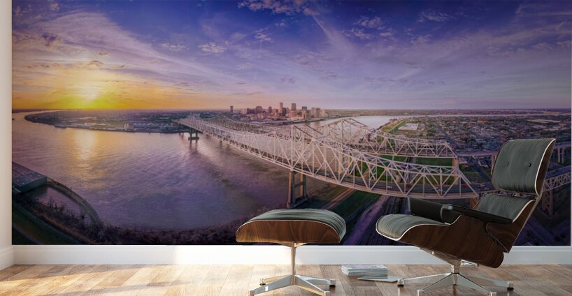New Orleans Aerial Sunset Skyline Wall Murals