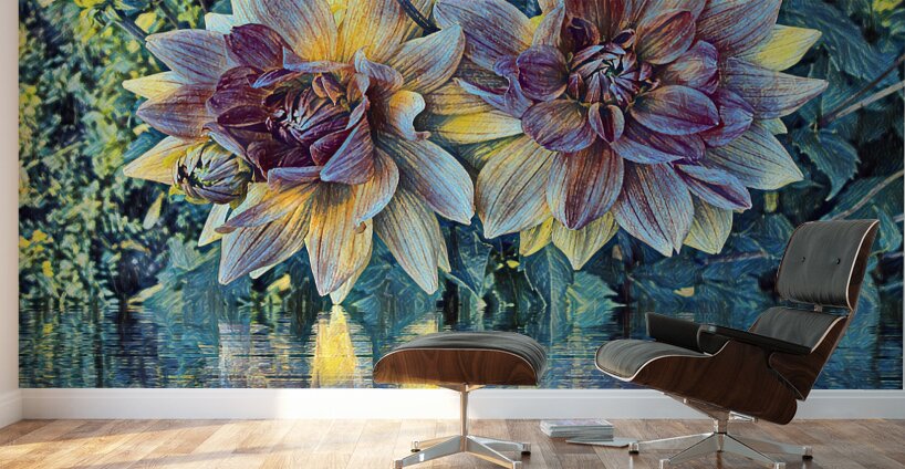 ArtXcl 147 Dahlias Flowers impressionist-paint-style Wall Murals