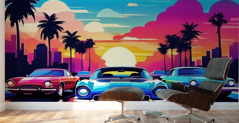Retro Sunset Pursuit Wall Murals