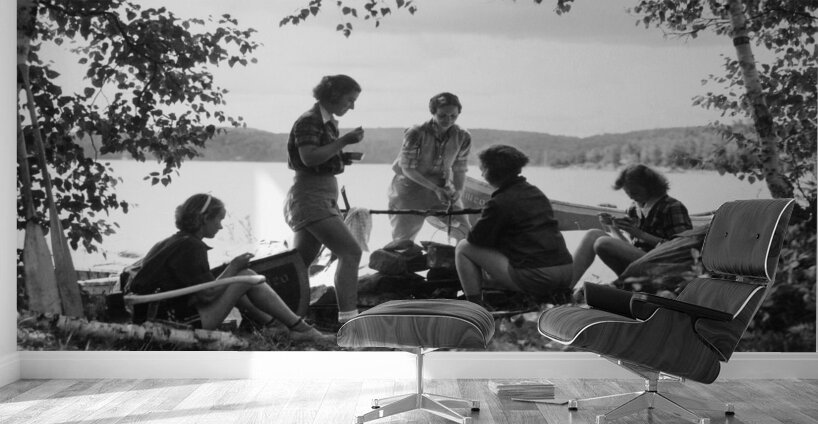 1930s 5 GIRLS AROUND CAMP FIRE ALGONQUIN PARK CA 177711 Wall Murals
