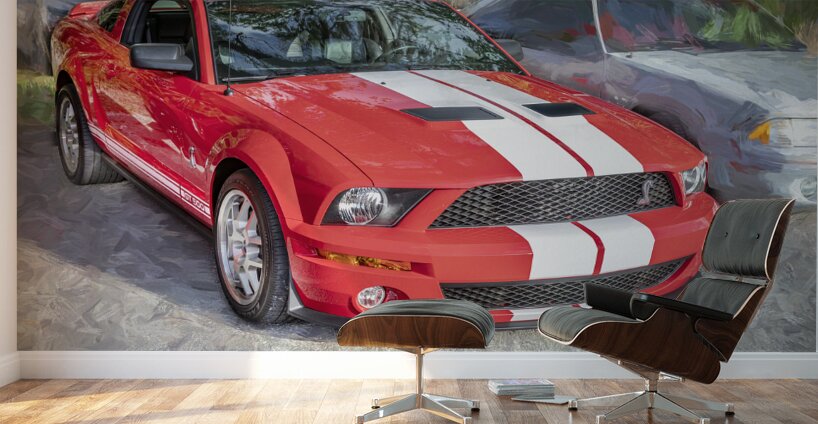 2007 Red Ford Shelby Mustang GT500 X 4 Wall Murals