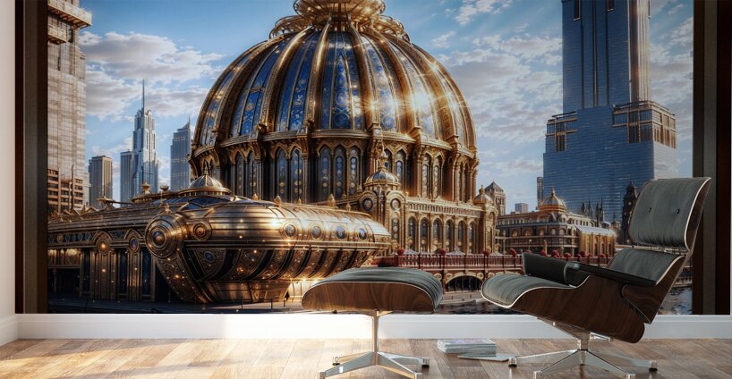 The Golden Arkasian Pavilion Astonishing AI Concept Architectural Art by Xzendor7 Wall Murals