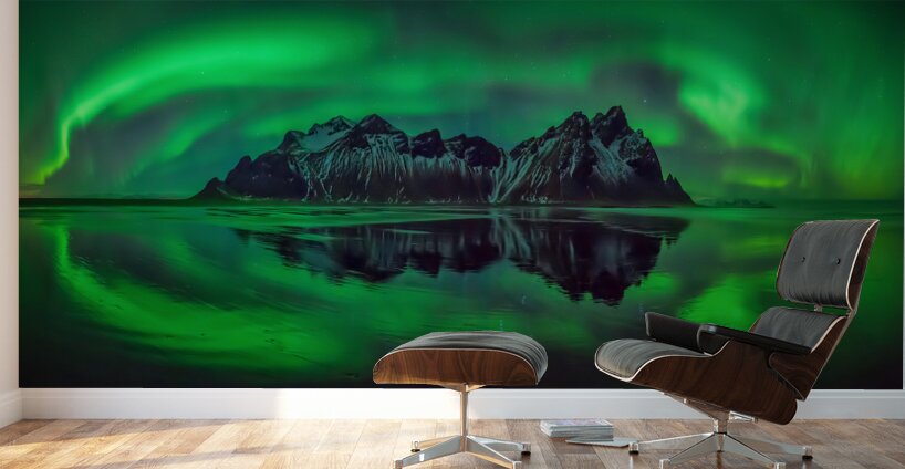 Reflection of Aurora Borealis Stokksnes Iceland 204397 Wall Murals