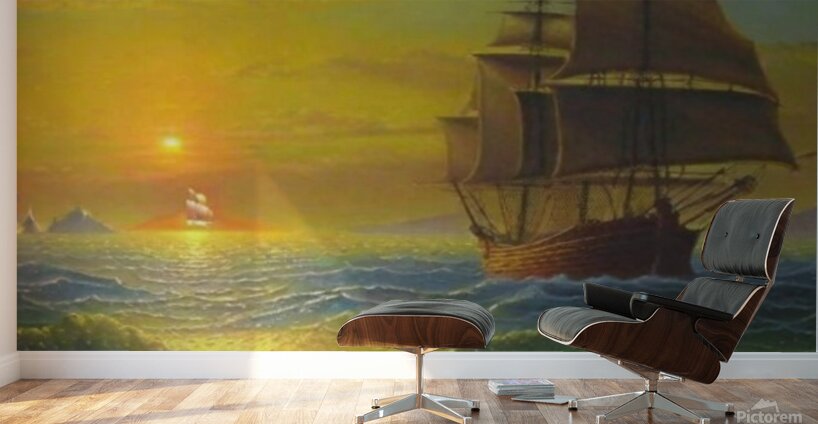 Sailing into Serenity: Sunset Seascape Wall Art Wall Murals