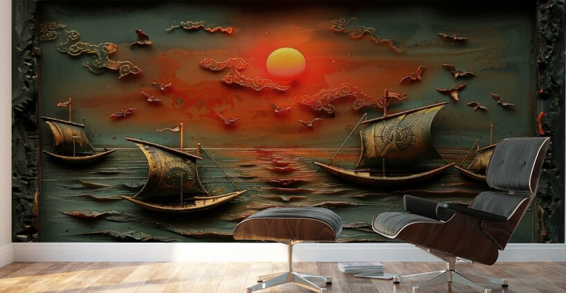 Enchanted Harbor at Dusk: A Wax Art Odyssey Wall Murals