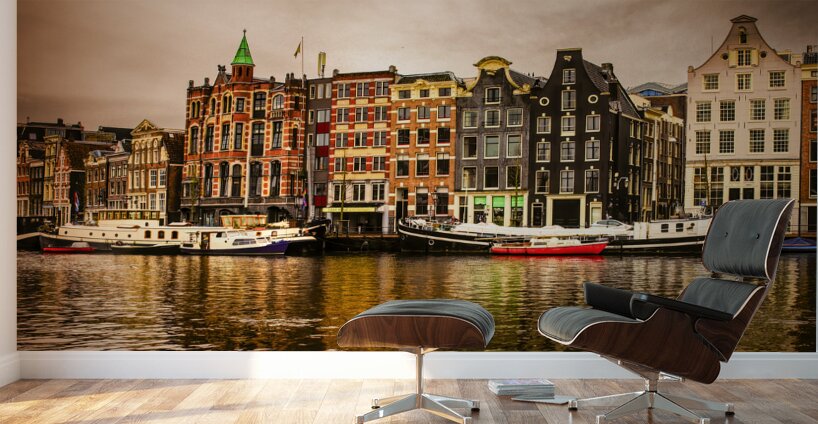 Amsterdam River Reflections at Sunset Wall Murals