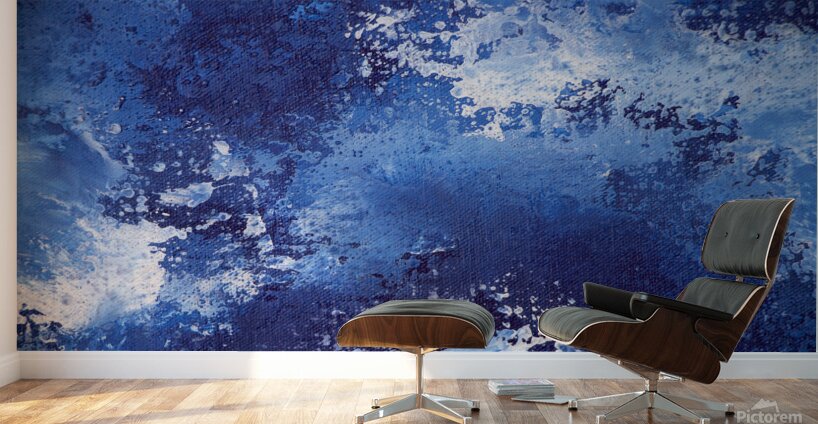 Abstract blue painting. Abstract blue paint grunge background. Wall Murals