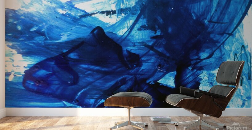 Abstract blue painting. Abstract blue paint grunge background. Wall Murals