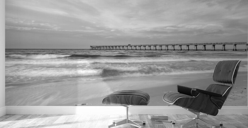 Rolling Waves Navarre Beach Pier Grayscale Wall Murals
