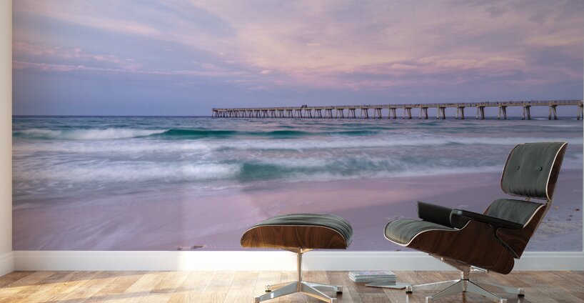 Pink Rolling Waves Navarre Beach Pier Wall Murals