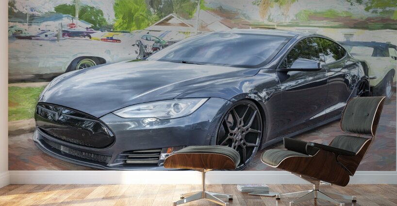 2015 Grey Tesla Model S P85D X 4 Wall Murals
