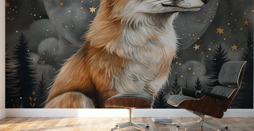 Whimsical Regal Red Fox in Mystic Moonlight Wall Murals