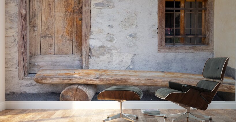 Italian Dolomite Mountains Old Wood Door and Bench Wall Murals