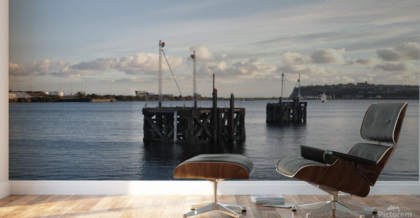 Cardiff Bay dusk wooden structures 1 Wall Murals
