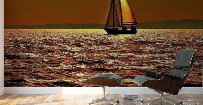 Tranquil Voyage: Sunset Sailboat Wall Art Wall Murals