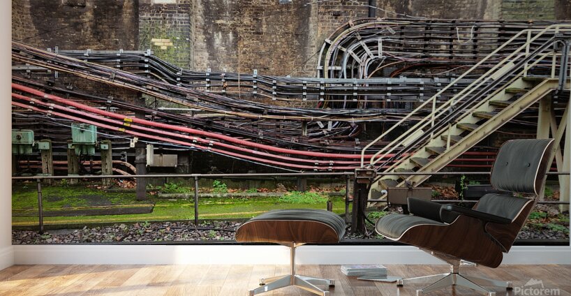 London Tube station with electrical conduits wiring and stairway Wall Murals