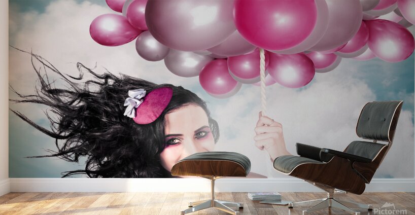 Celebration. Happy Fashion Woman Holding Balloons Wall Murals