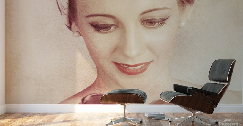 Cute Vogue Pinup Girl Reading Old Fashion Magazine Wall Murals