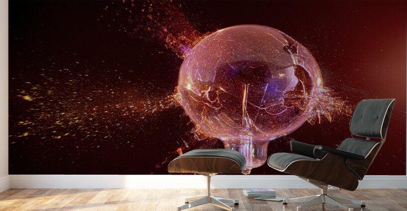 explosion of a glass bulb on a black background.  Wall Murals