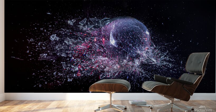 explosion of a glass ball on a black background.  Wall Murals