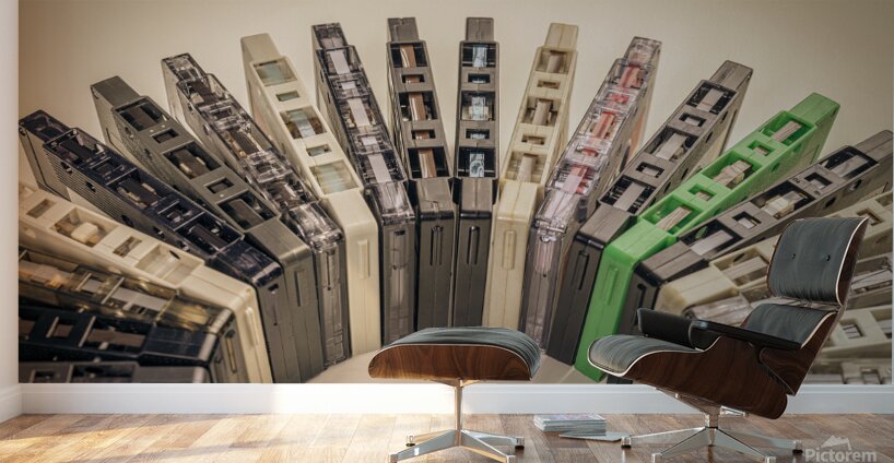 old cassettes arranged in an arc background Wall Murals