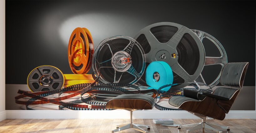 film-themed background old Super 8 reels  Wall Murals