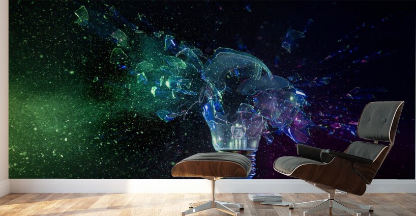 shattering bulb on black background Wall Murals