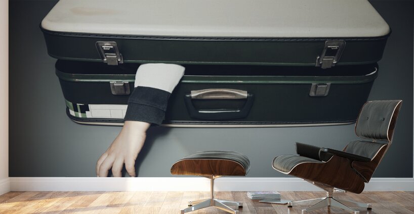 arm sticks out of an suitcase Wall Murals
