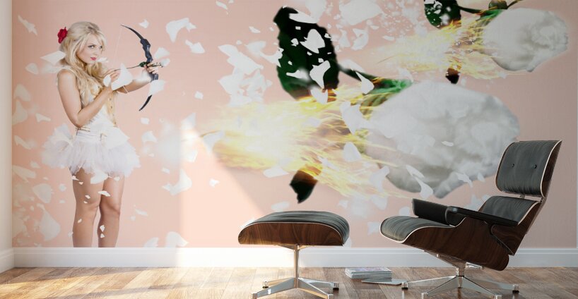 Beautiful cupid woman firing romance arrows Wall Murals