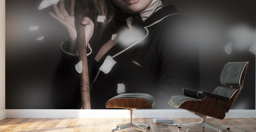 Beautiful vintage girl dancing with flower petals Wall Murals